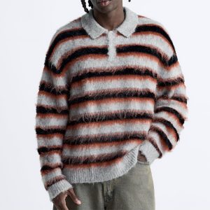 Brushed Wool Mohair Polo Knit Sweater