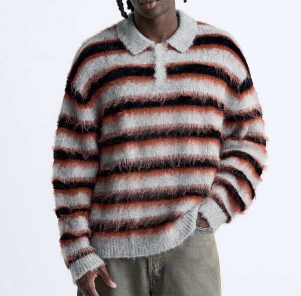 Brushed Wool Mohair Polo Knit Sweater